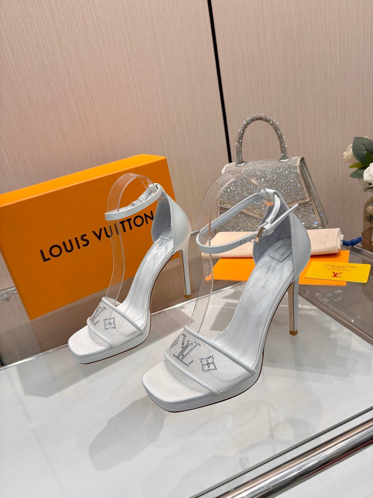 Louis Vuitton 2026 High Heel Sandals 110mm Mesh Silk 803155