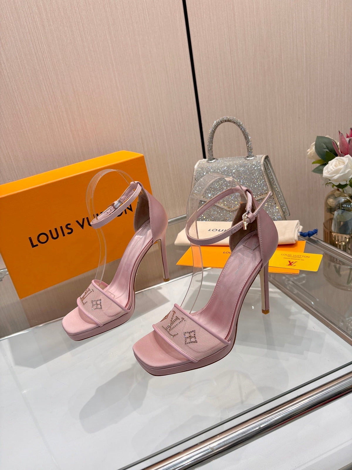 Louis Vuitton 2026 High Heel Sandals 110mm Mesh Silk 803155