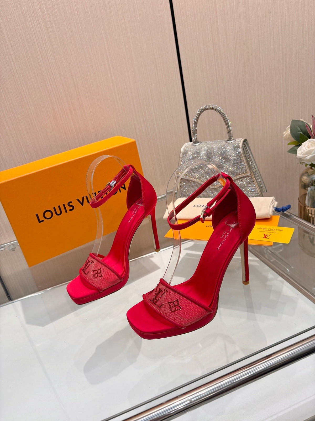 Louis Vuitton 2026 High Heel Sandals 110mm Mesh Silk 803155