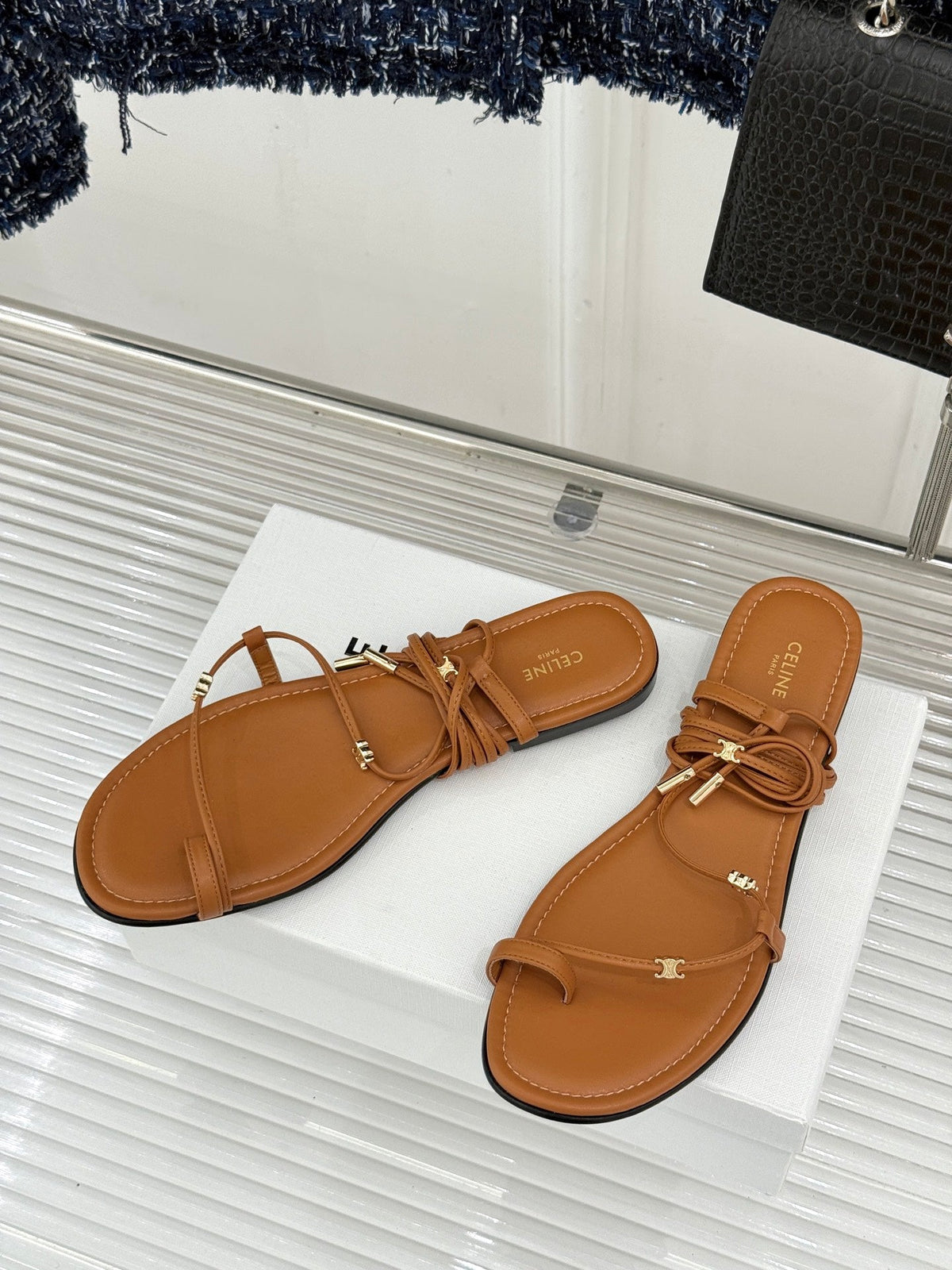 Celine 2026 Flat Sandals Leather 885697