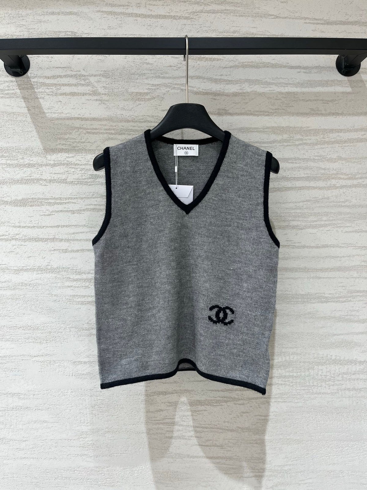 Chanel 2026 V-Neck Vest with Logo Wool 687202
