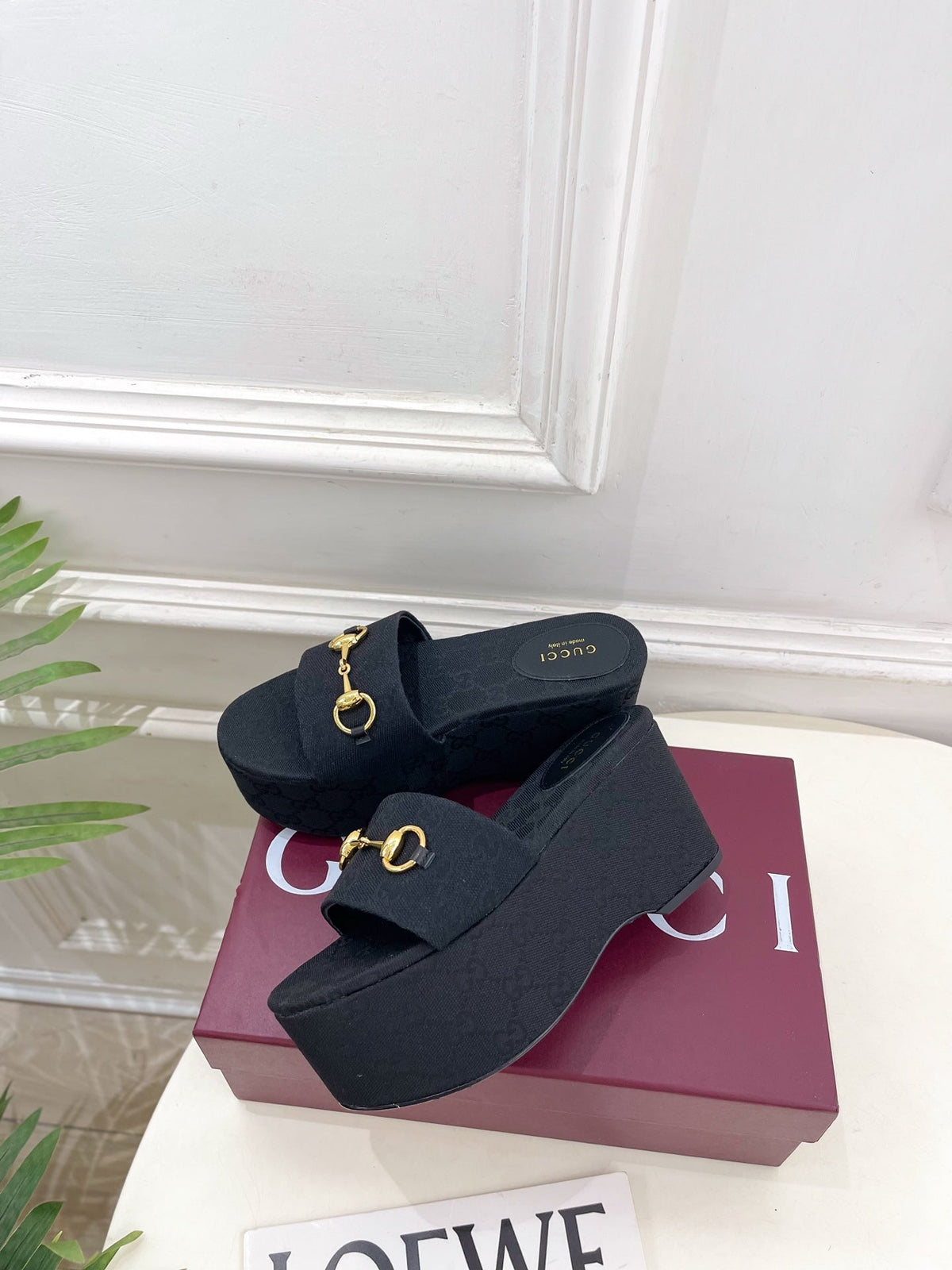 Gucci 2026 Wedge Platform Sandals 80mm Canvas Leather 946548