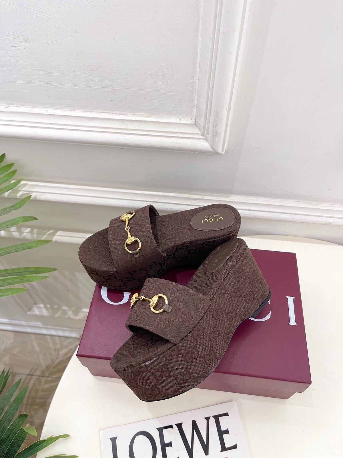 Gucci 2026 Wedge Platform Sandals 80mm Canvas Leather 946548
