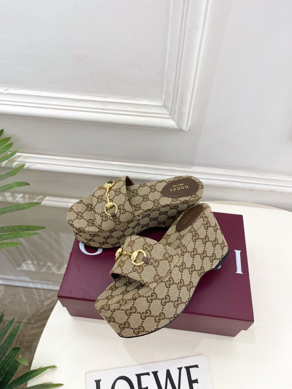 Gucci 2026 Wedge Platform Sandals 80mm Canvas Leather 946548