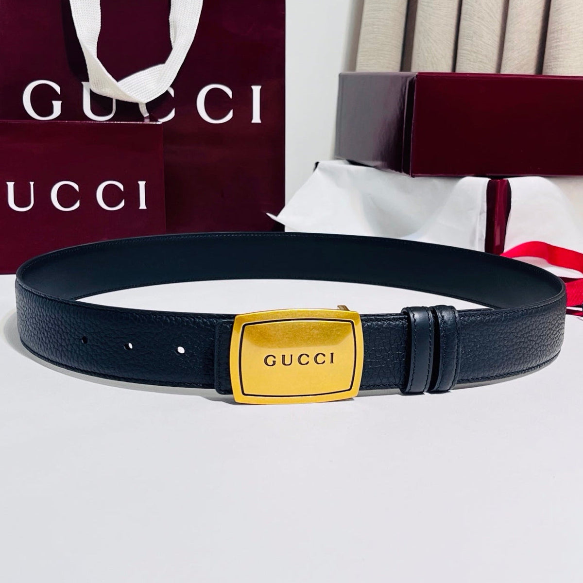 Gucci 2026 Square Buckle Belt 35mm Leather