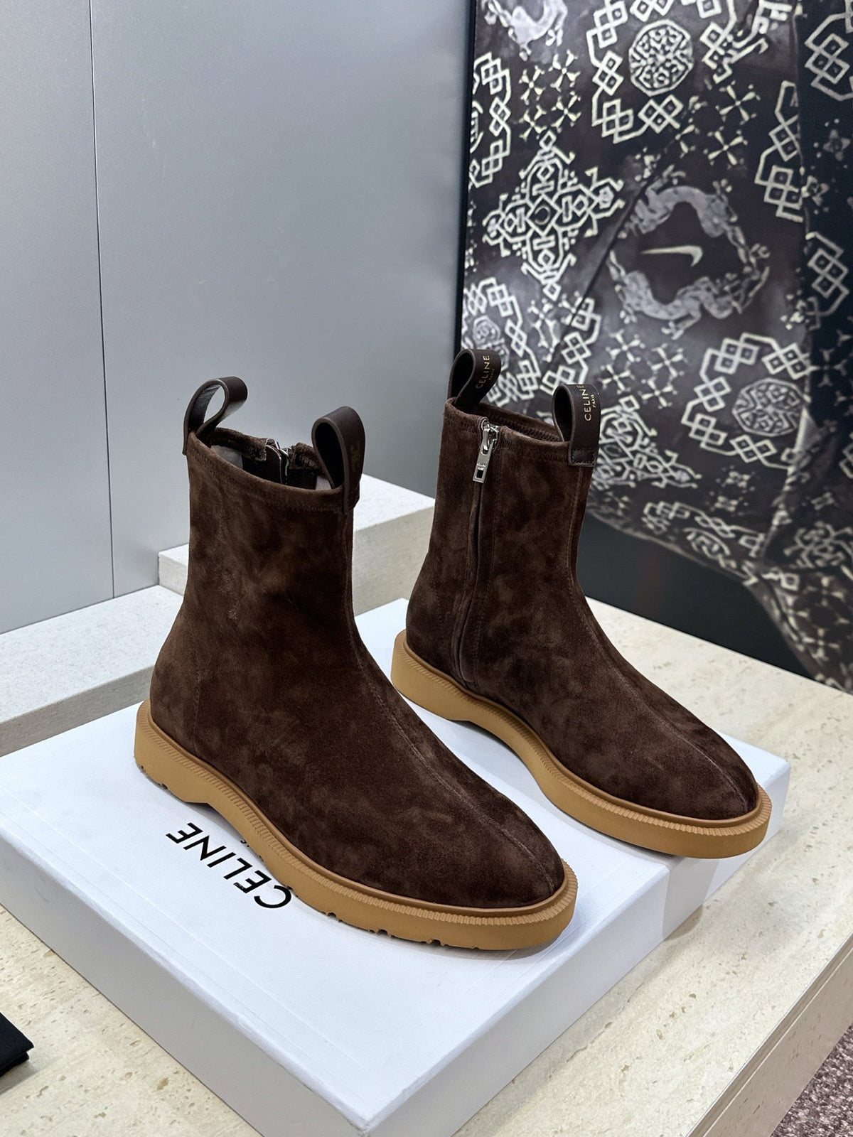 Celine 2026 Flow Zipped Boots Suede Sheepskin 959436