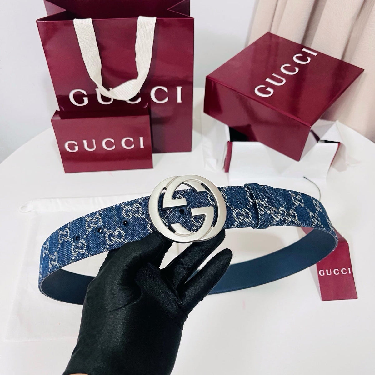 Gucci 2026 GG Marmont Belt 40mm Denim