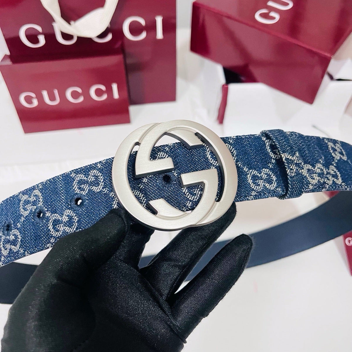 Gucci 2026 GG Marmont Belt 40mm Denim