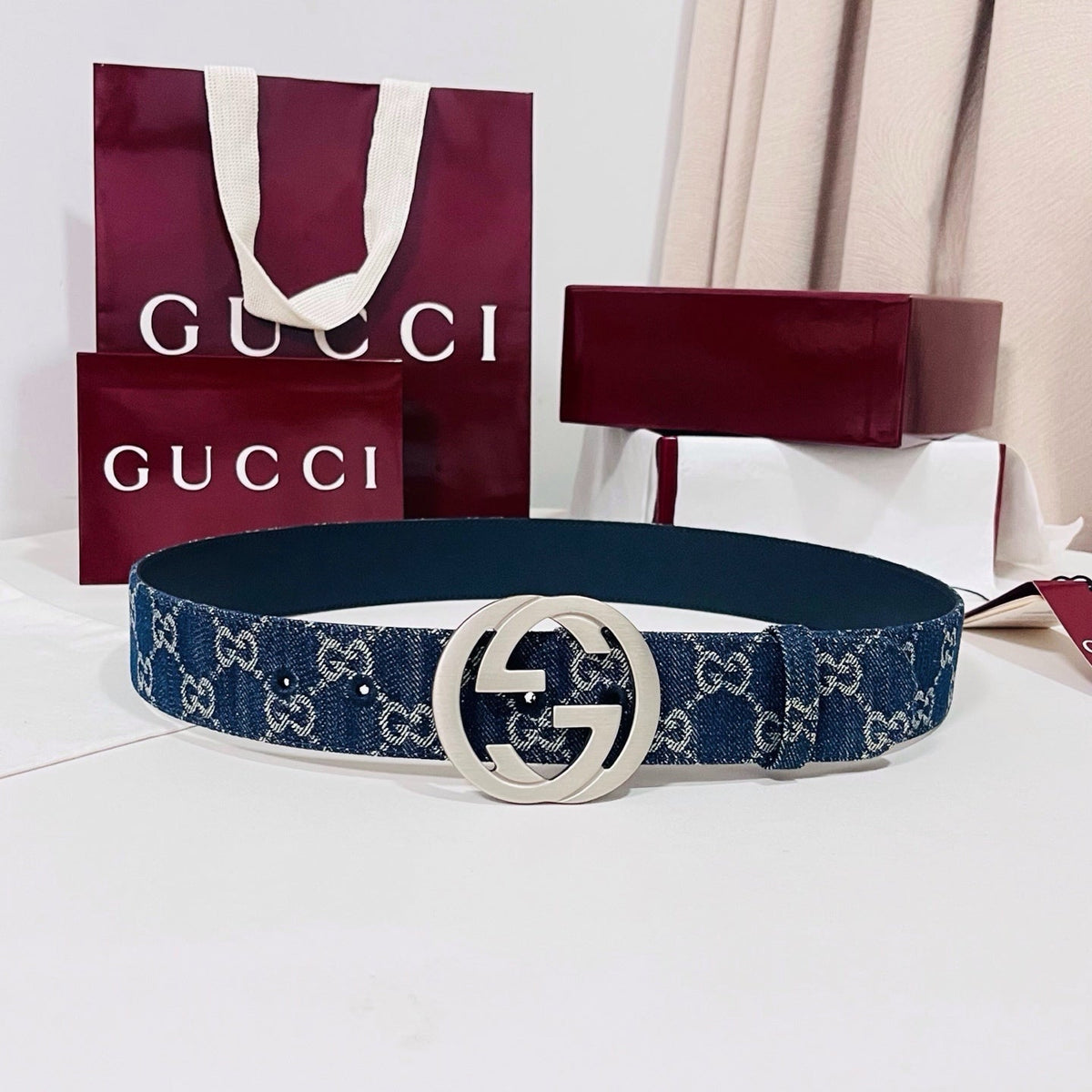 Gucci 2026 GG Marmont Belt 40mm Denim