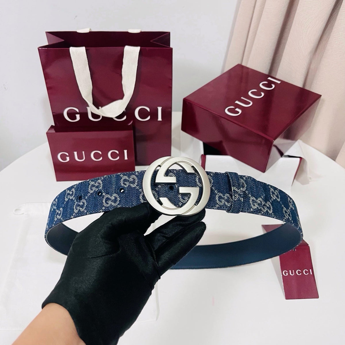 Gucci 2026 GG Marmont Belt 40mm Denim