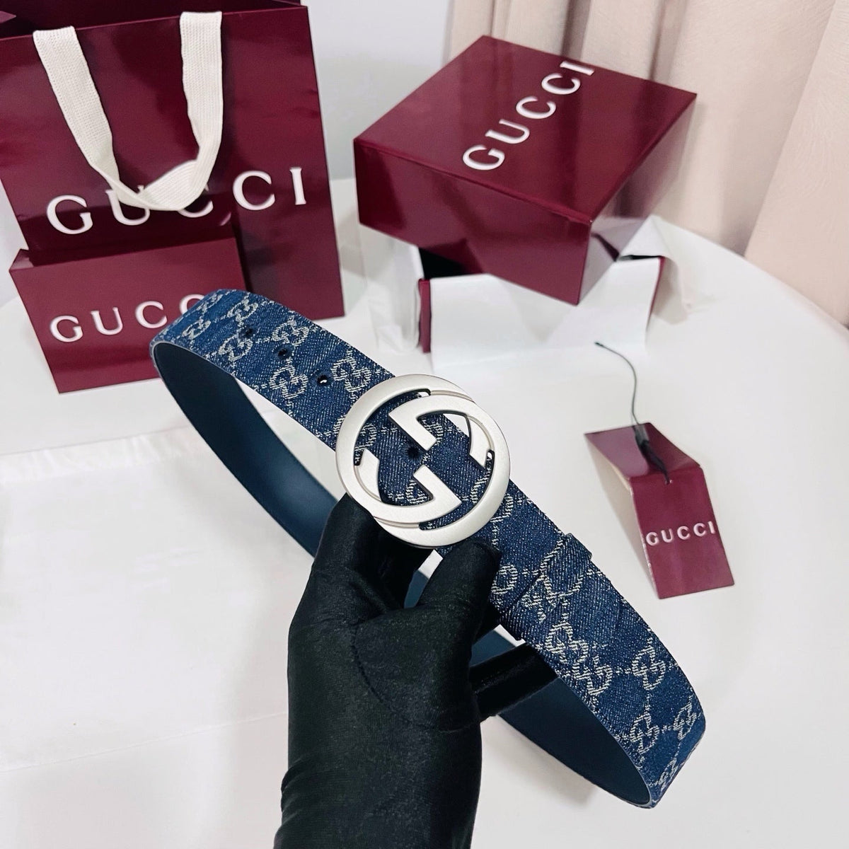 Gucci 2026 GG Marmont Belt 40mm Denim