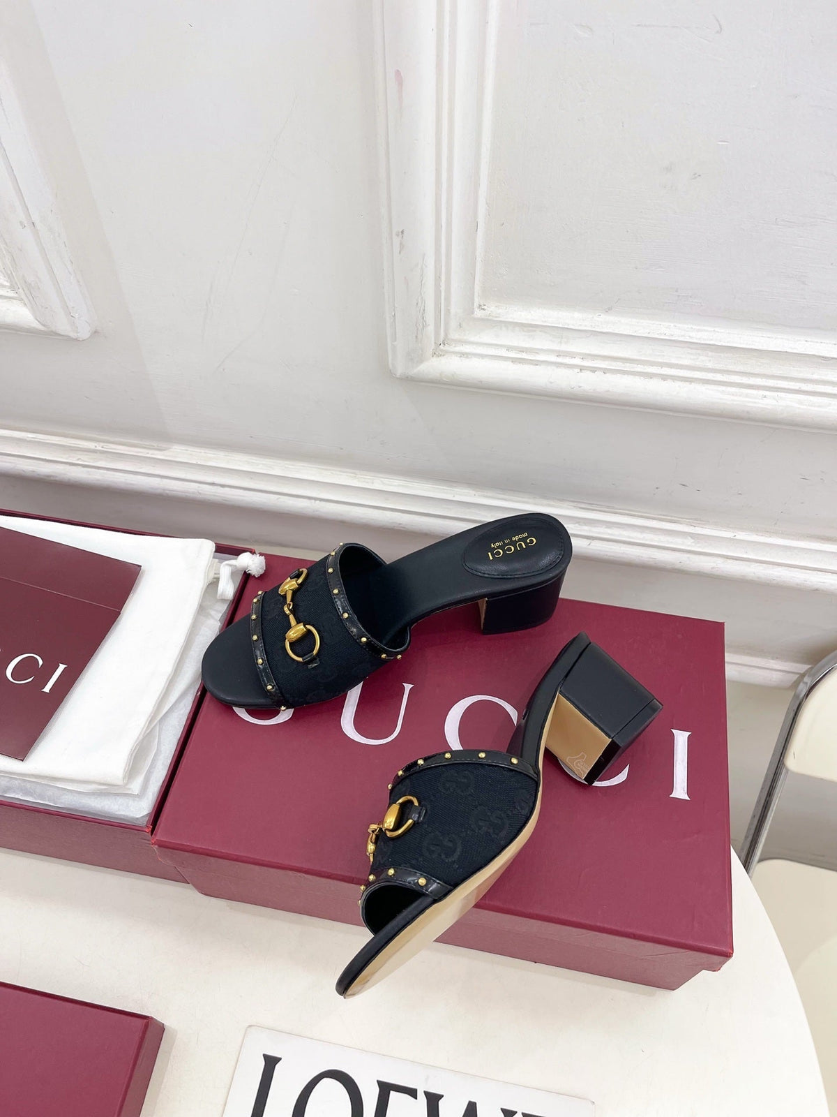 Gucci 2026 Horsebit Studded Mule 55mm Suede Canvas 946652