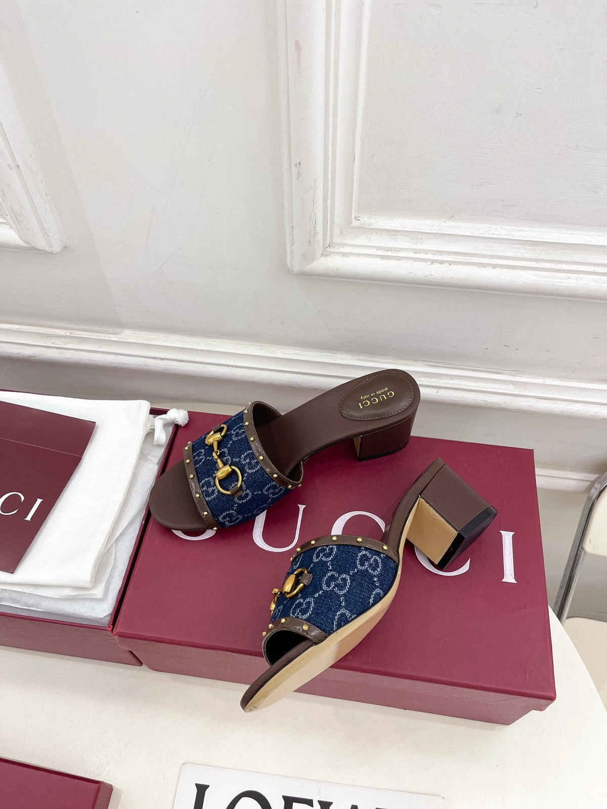 Gucci 2026 Horsebit Studded Mule 55mm Suede Canvas 946652
