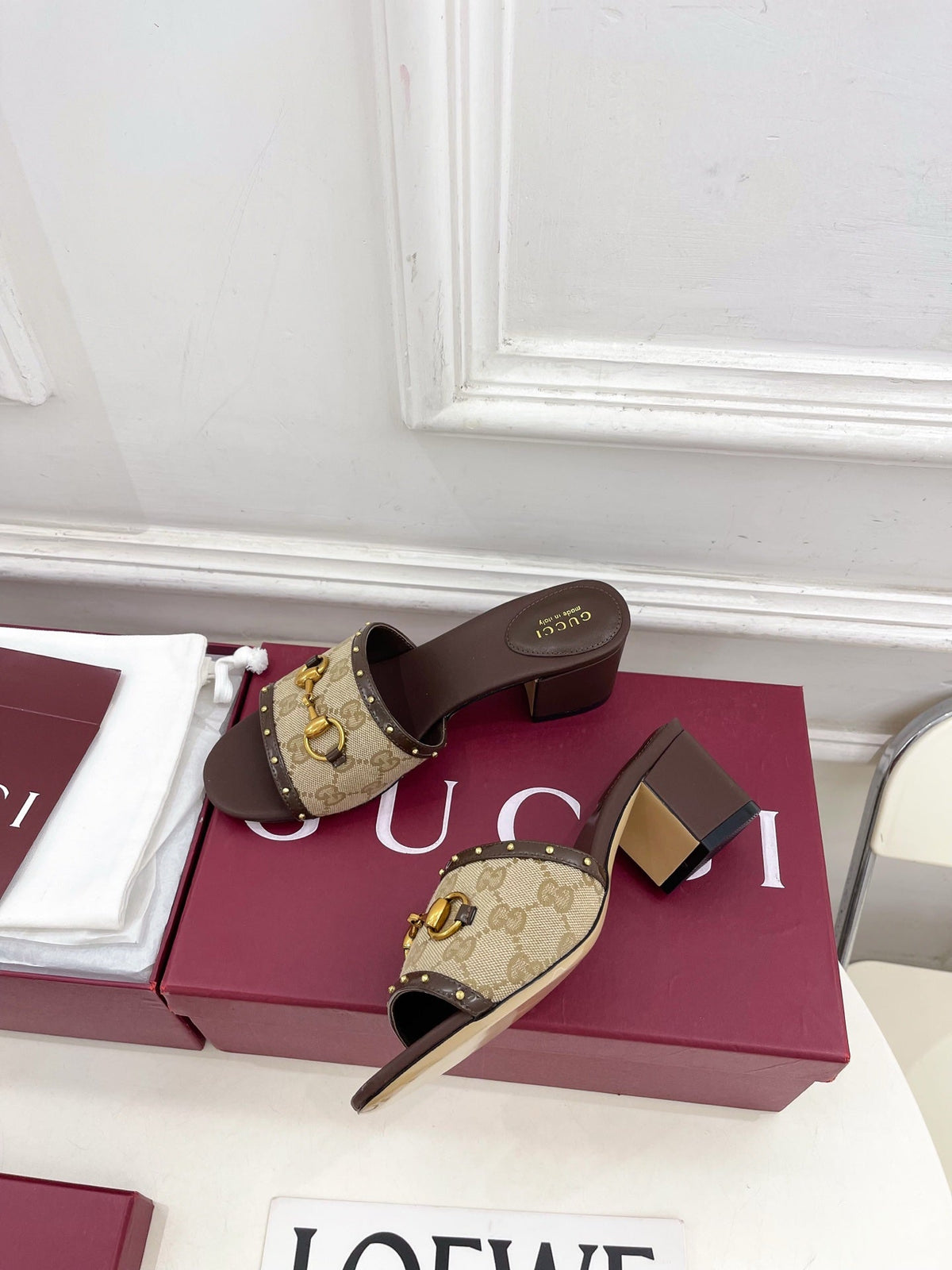 Gucci 2026 Horsebit Studded Mule 55mm Suede Canvas 946652