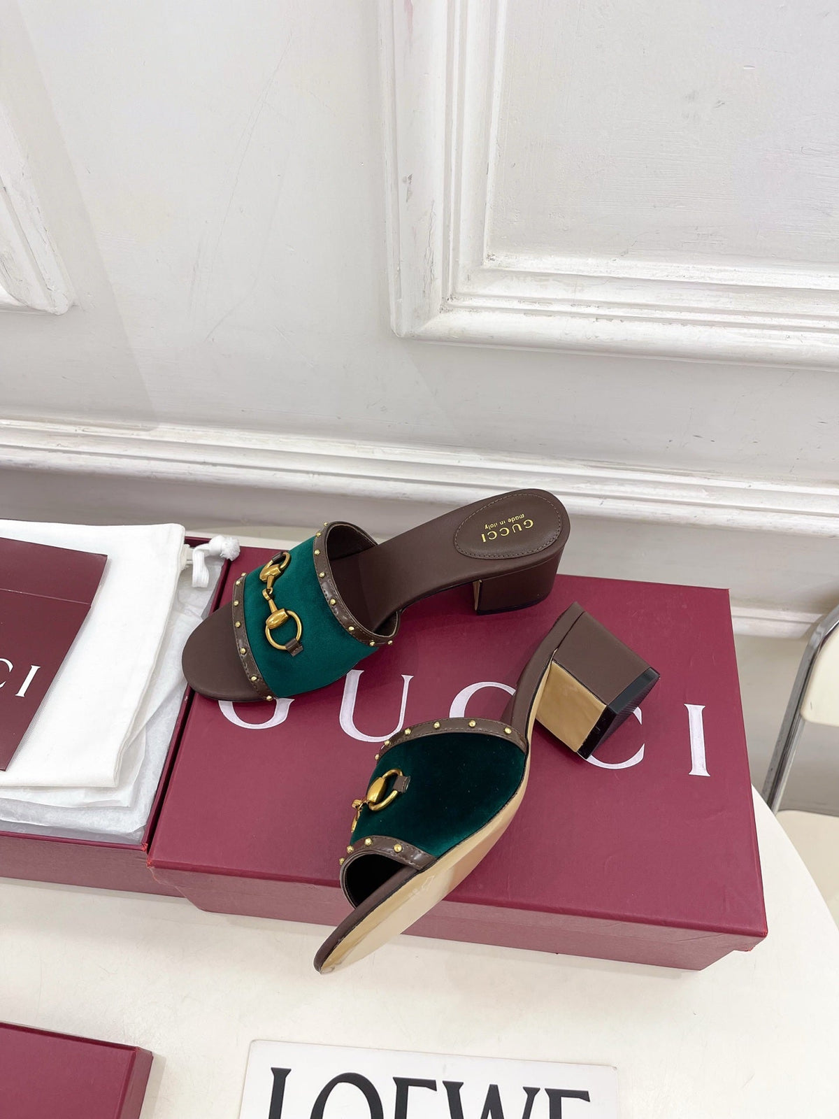 Gucci 2026 Horsebit Studded Mule 55mm Suede Canvas 946652