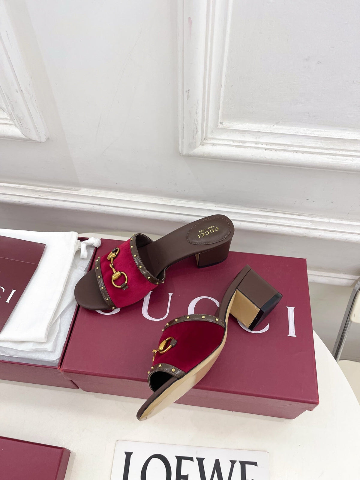 Gucci 2026 Horsebit Studded Mule 55mm Suede Canvas 946652