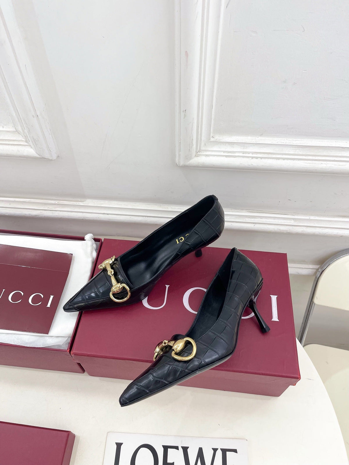 Gucci 2026 Boulevard Embossed Pumps 70mm Leather 946659