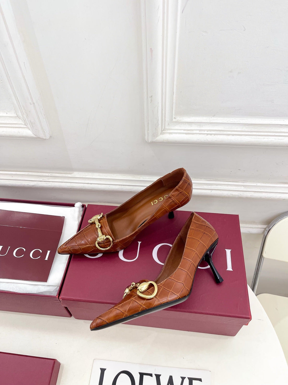 Gucci 2026 Boulevard Embossed Pumps 70mm Leather 946659