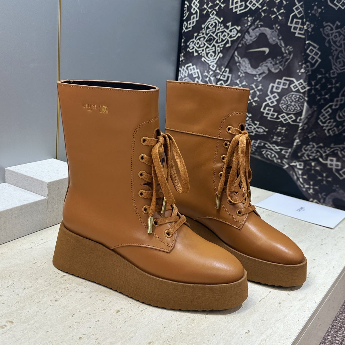 Celine 2026 Austin Lace-up Boots 50mm Calfskin 959441