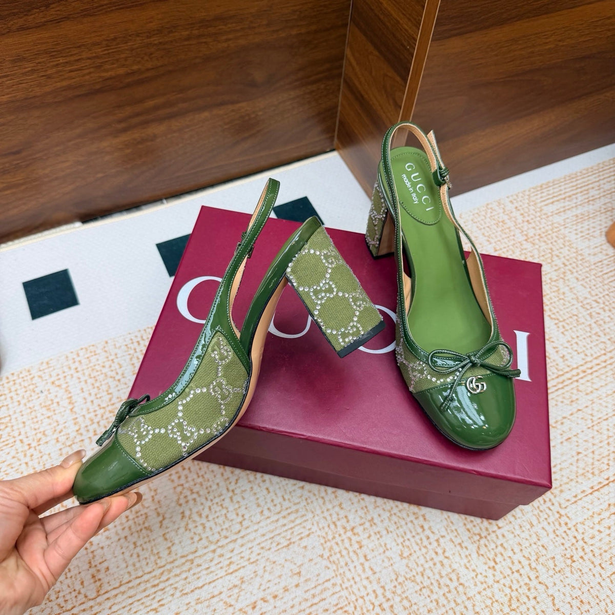 Gucci 2026 Marmont GG Slingback 80mm Denim 985640