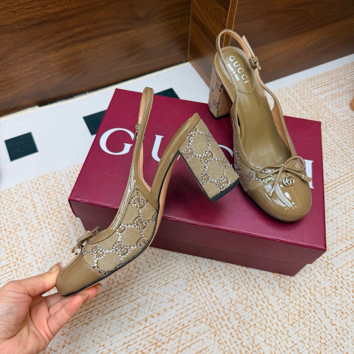 Gucci 2026 Marmont GG Slingback 80mm Denim 985640