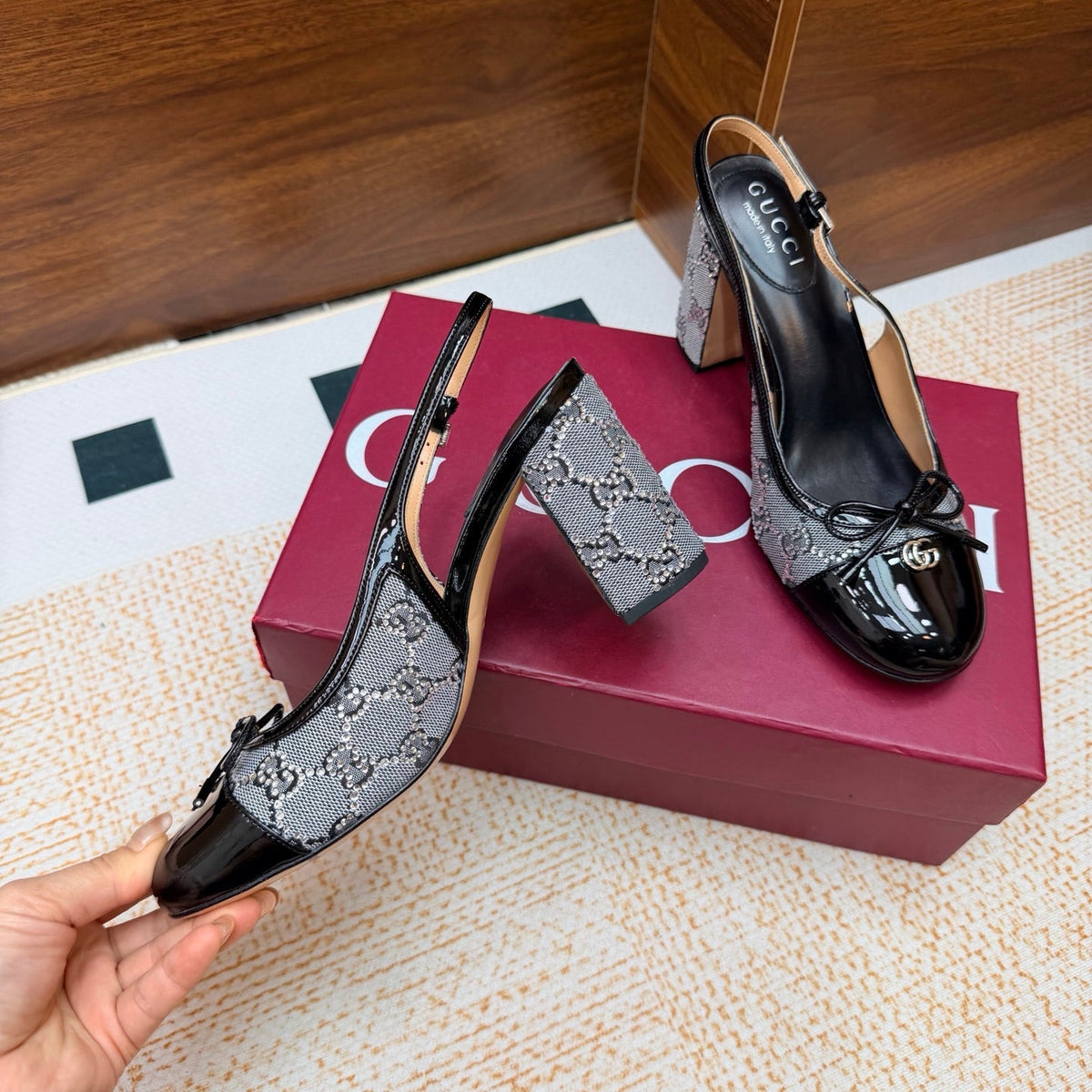 Gucci 2026 Marmont GG Slingback 80mm Denim 985640