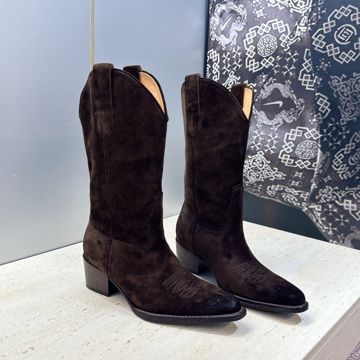 Celine 2026 Cowboy Boots 45mm Suede Calfskin 959456