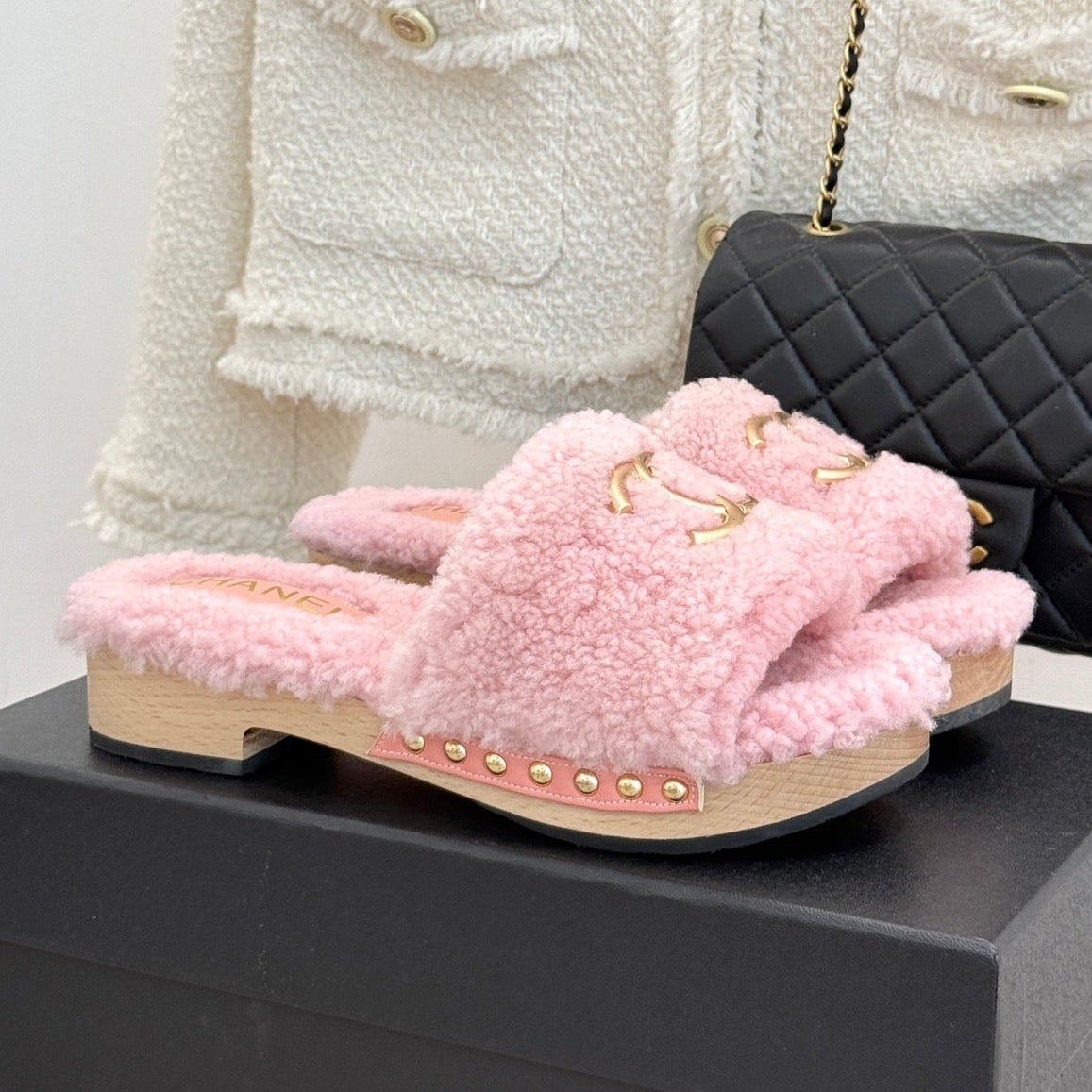 Chanel 2026 Wood Thick-Soled Sandals Wool 188607