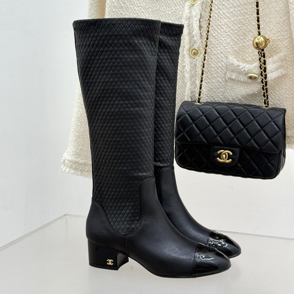 Chanel 2026 Quilted Knee-High Boots Fabric Leather 188488