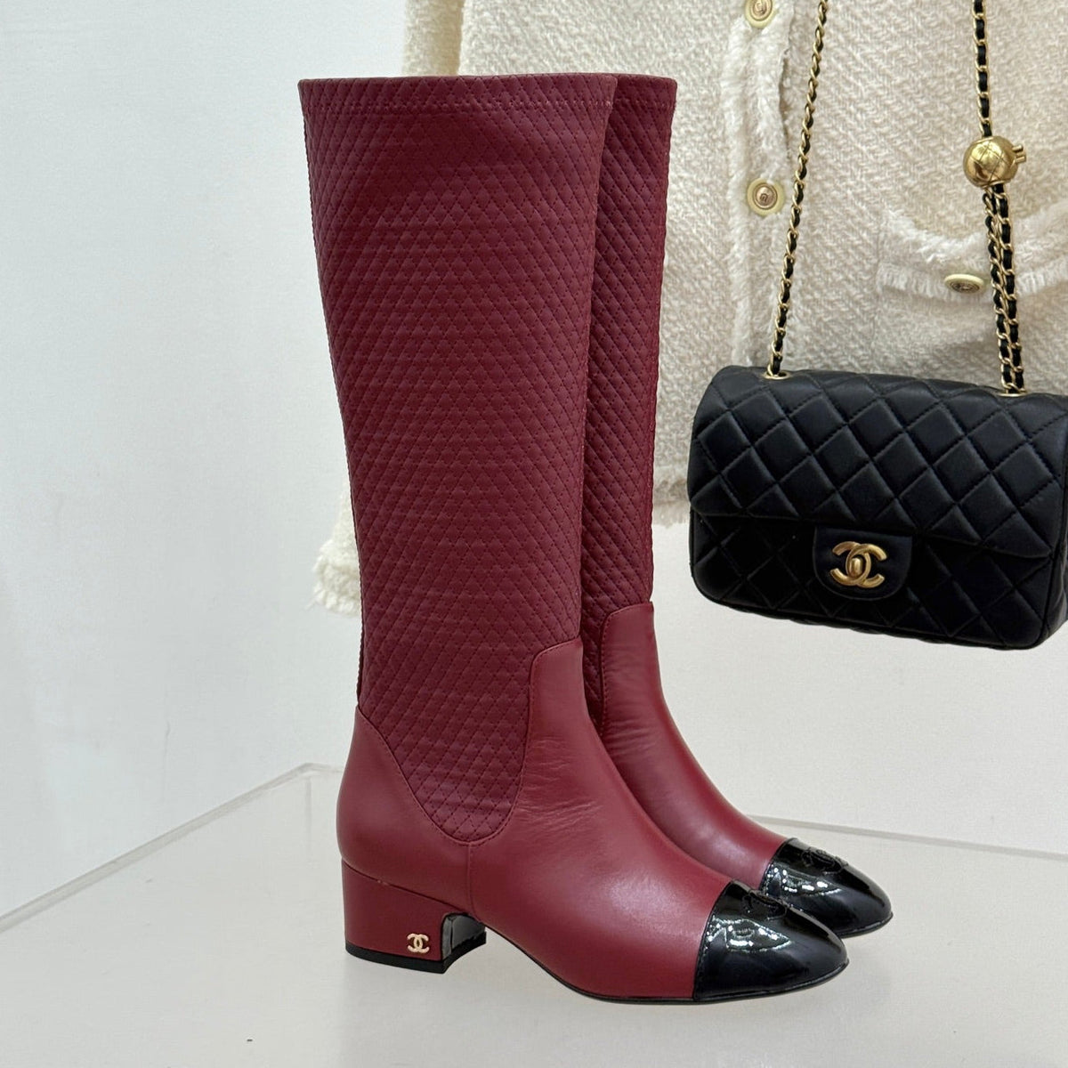 Chanel 2026 Quilted Knee-High Boots Fabric Leather 188488