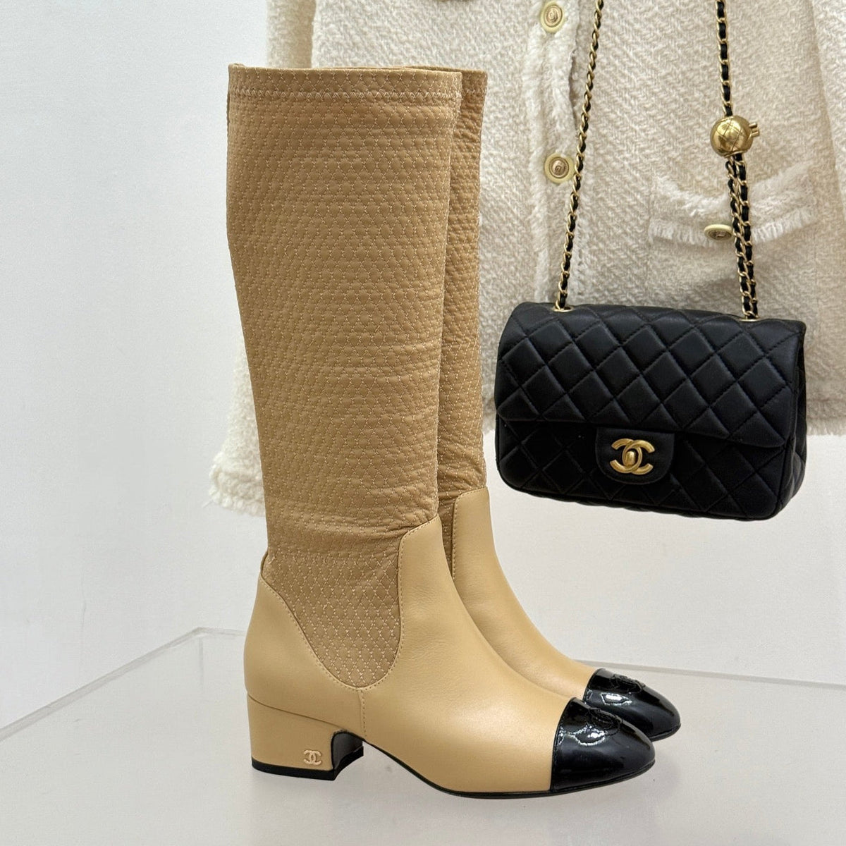Chanel 2026 Quilted Knee-High Boots Fabric Leather 188488