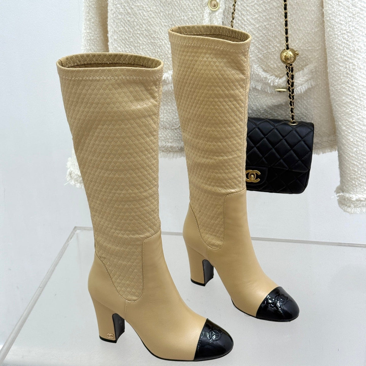 Chanel 2026 Quilted Knee-High Boots Fabric Leather 188488