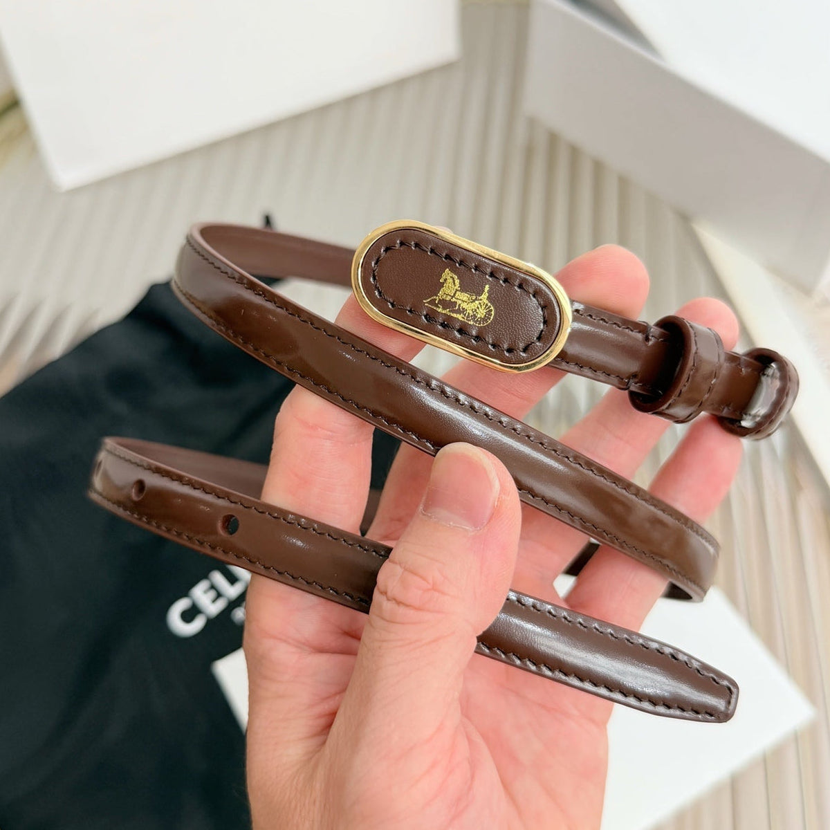 Celine 2026 Chariot Taurillon Belt 13mm Leather 218707
