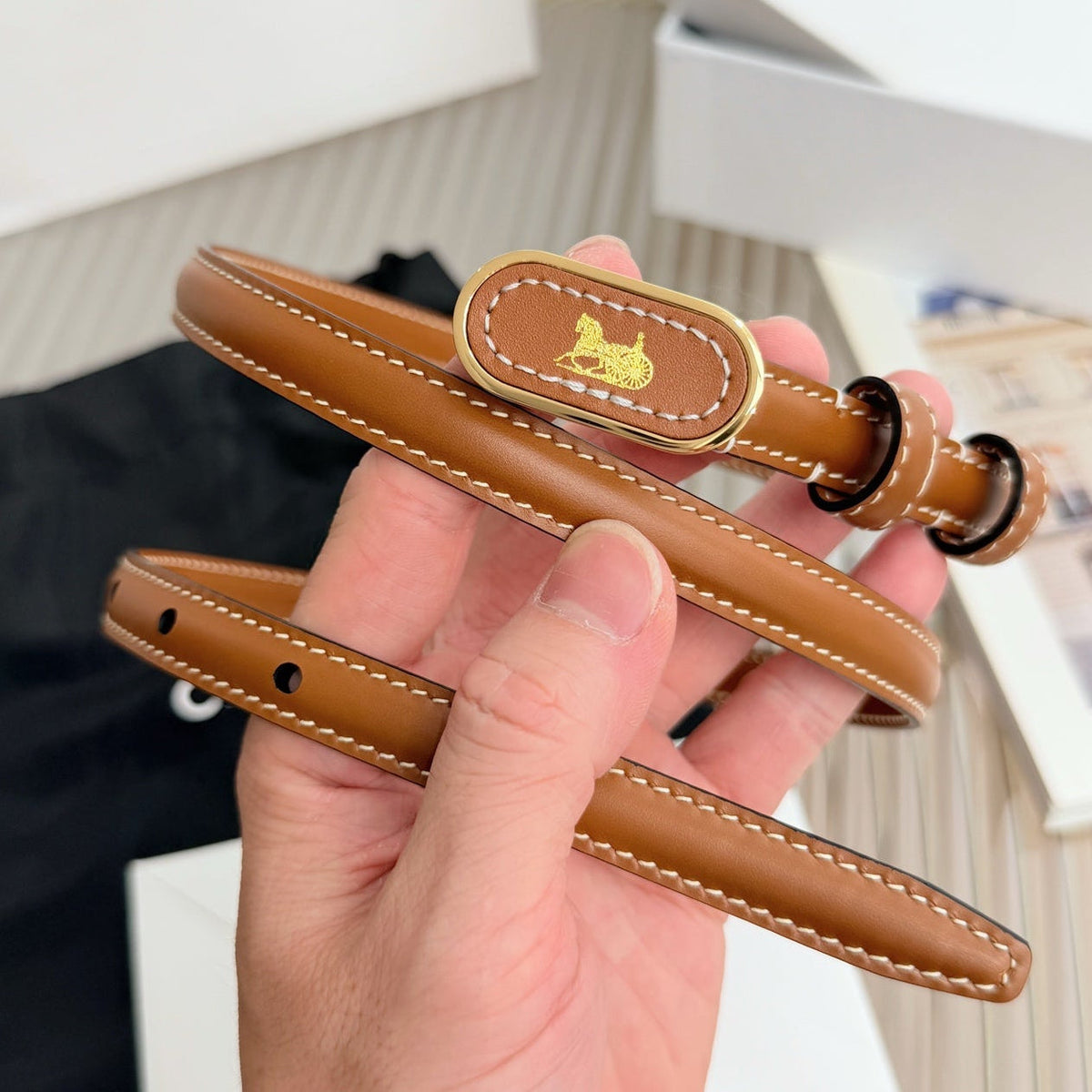 Celine 2026 Chariot Taurillon Belt 13mm Leather 218707