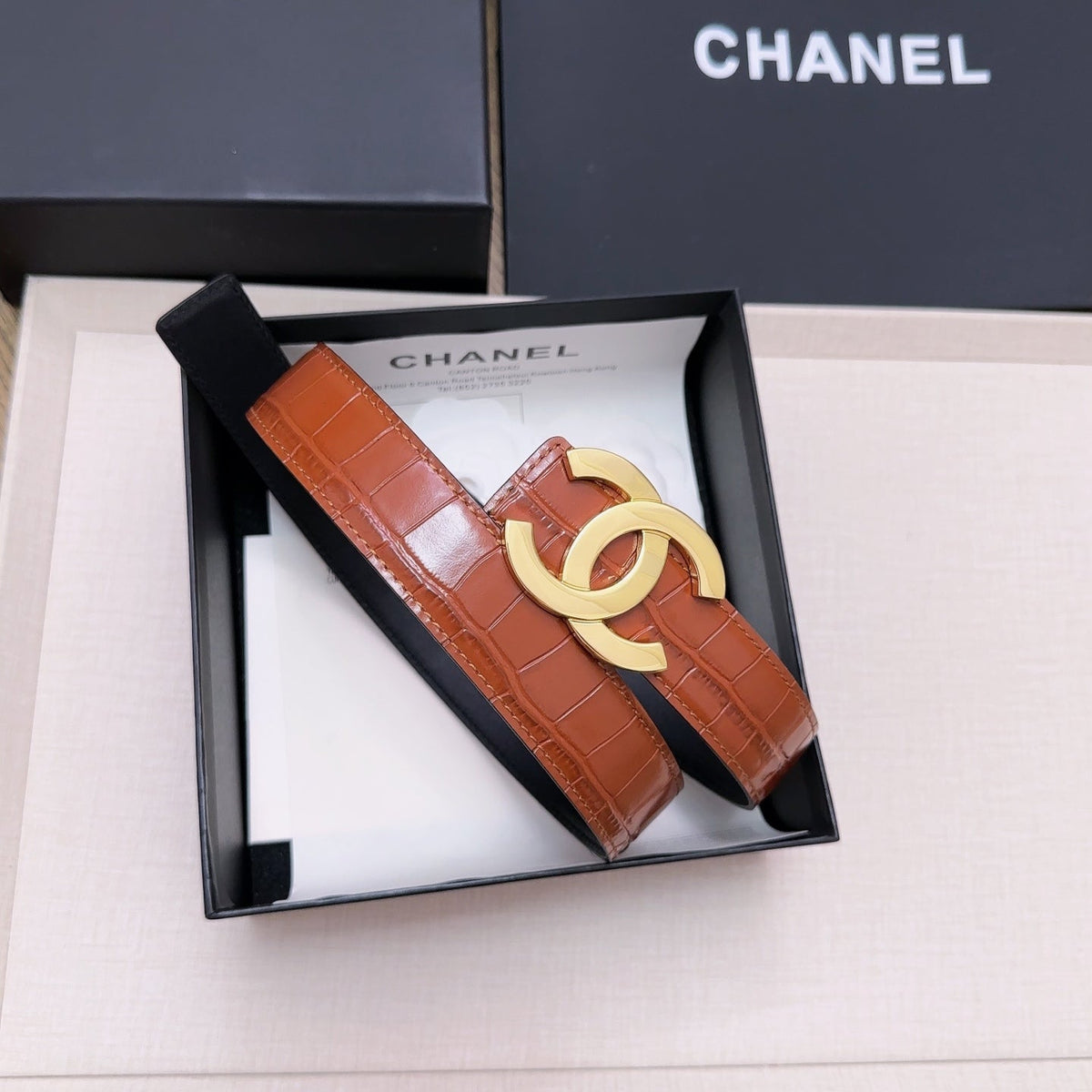 Chanel 2026 Crocodile Embossed Belt 30mm Leather 218762