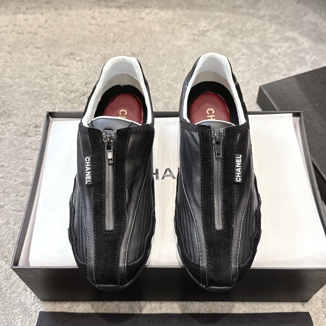 Chanel 2026 Front-Zip Sneakers Suede Leather 197905