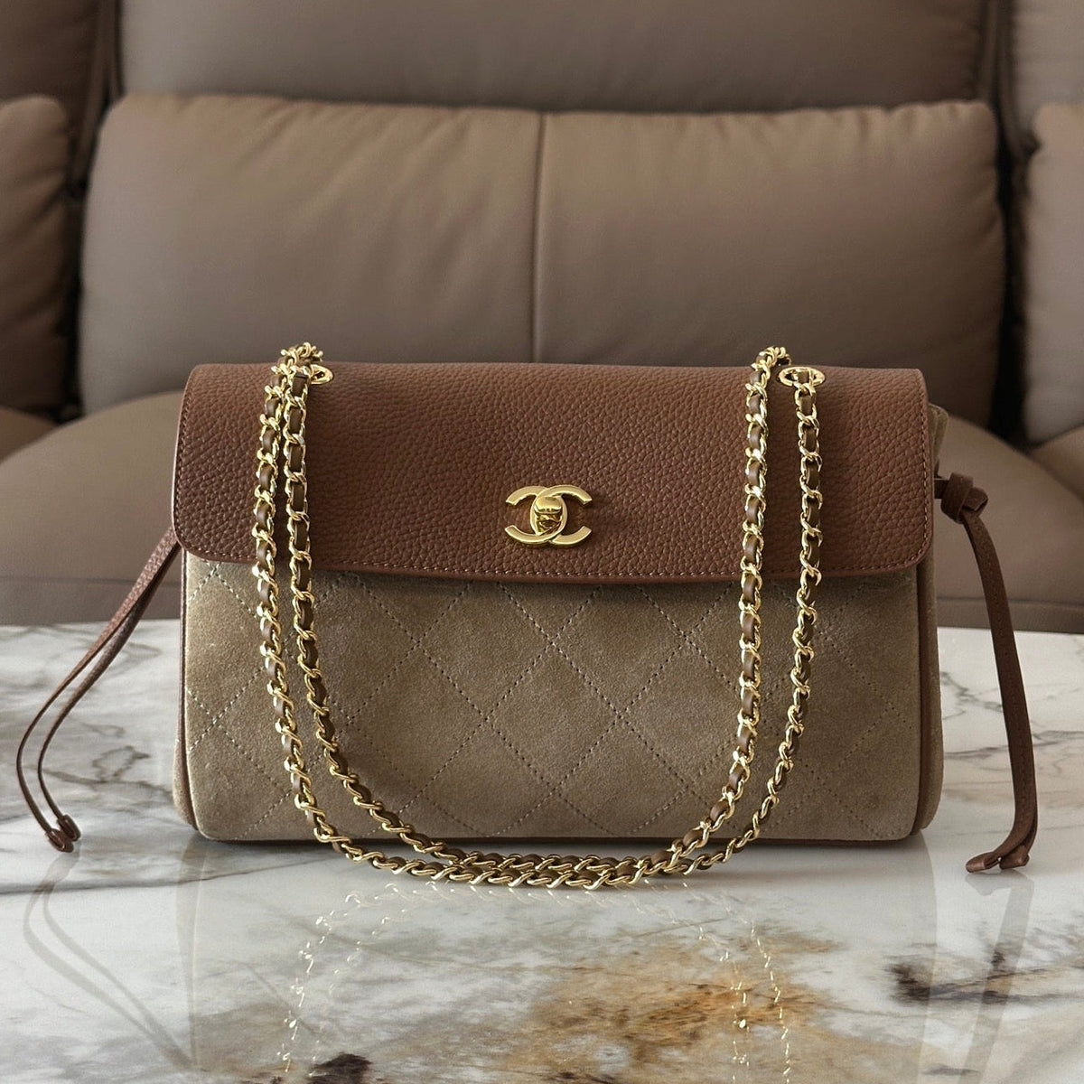 Chanel 2026 Baguette Flap Bag 29cm Gold Hardware Suede Cowhide Tweed 407089