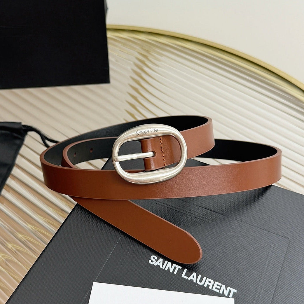 Saint Laurent 2026 Oval Buckle Thin Belt 20mm Leather 219778