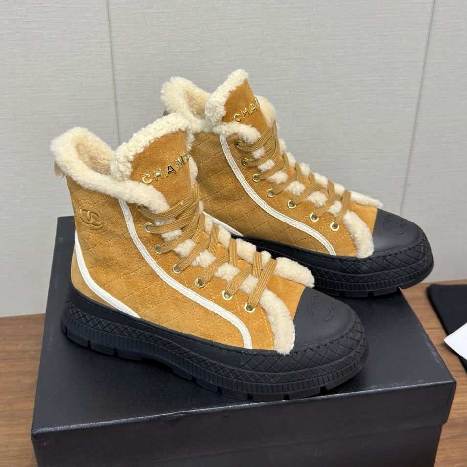 Chanel 2026 Lace Up Ankle Boots Suede Wool 194845