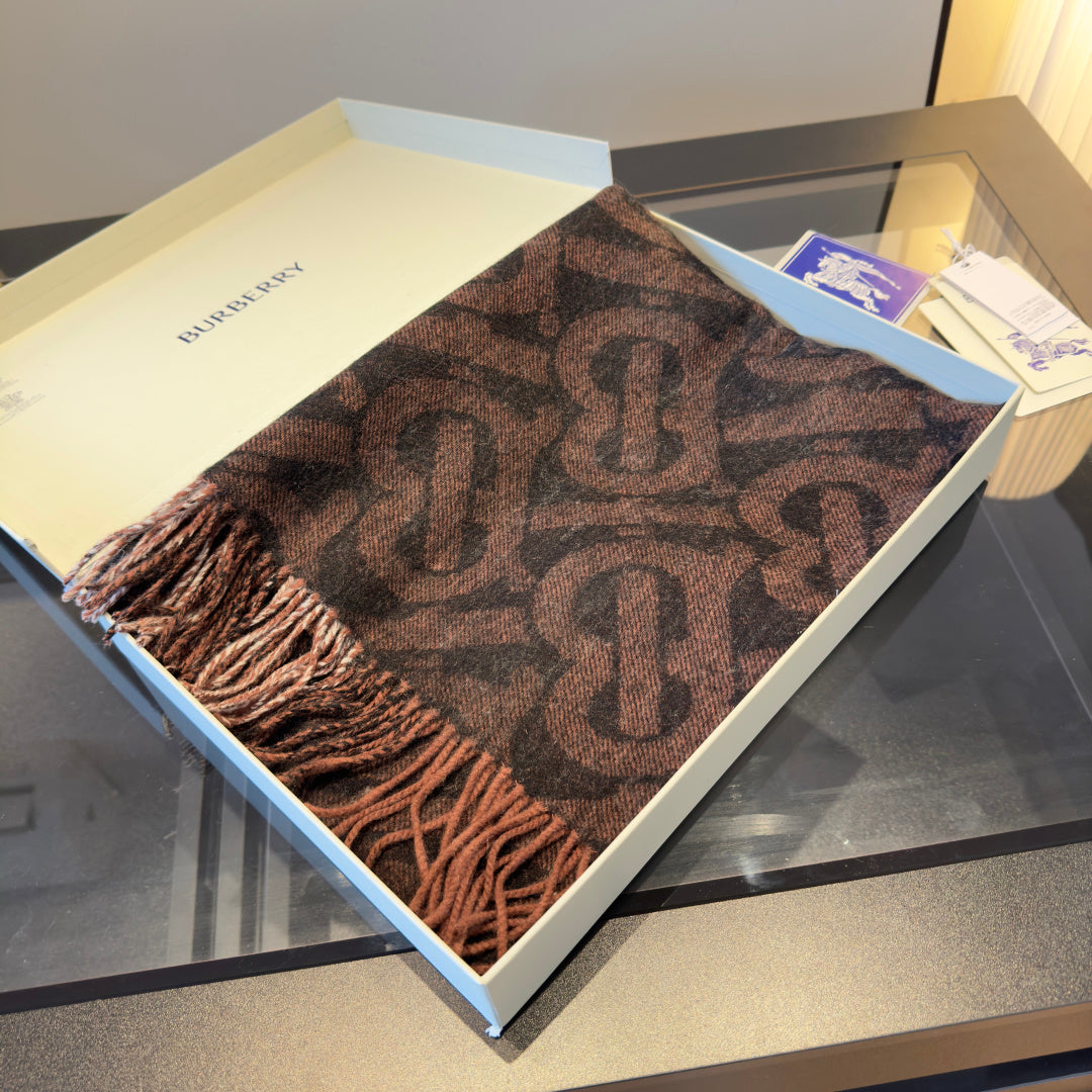 BBR Long Scarf 200CM Brown Black Cashmere 293420