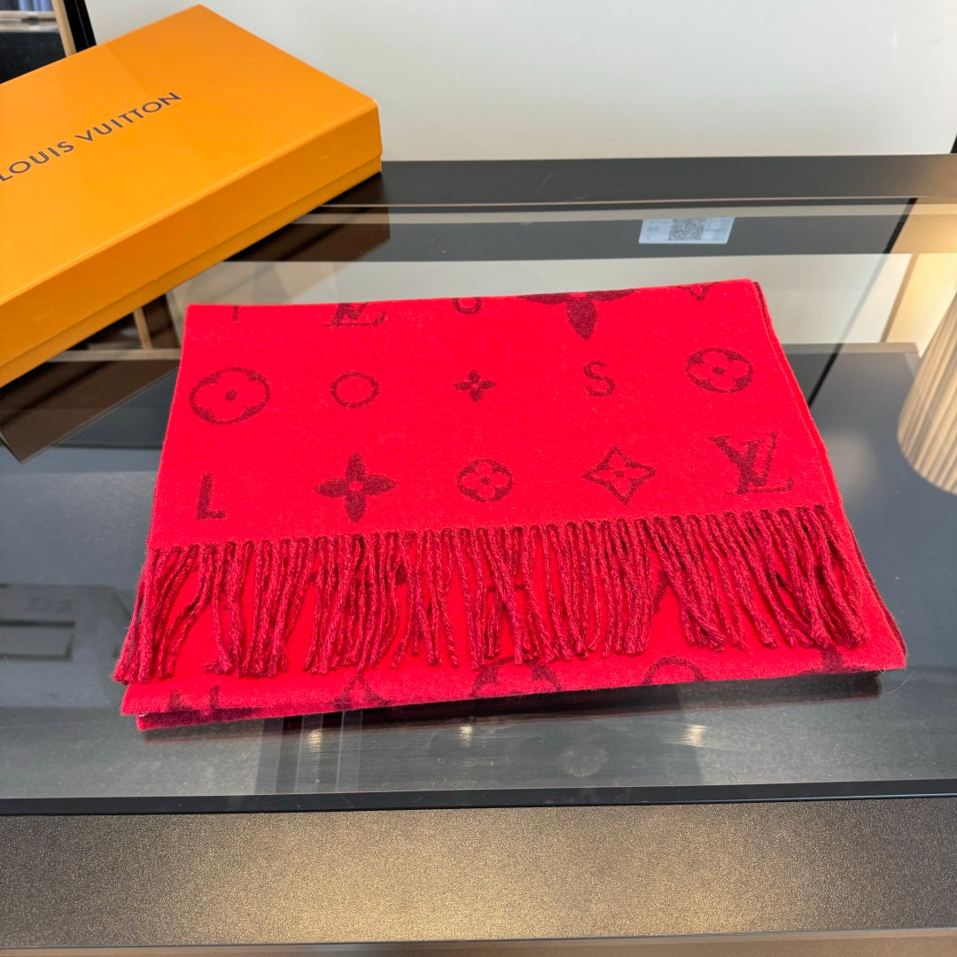LV 25 Scarf 220CM Red Wool 293517