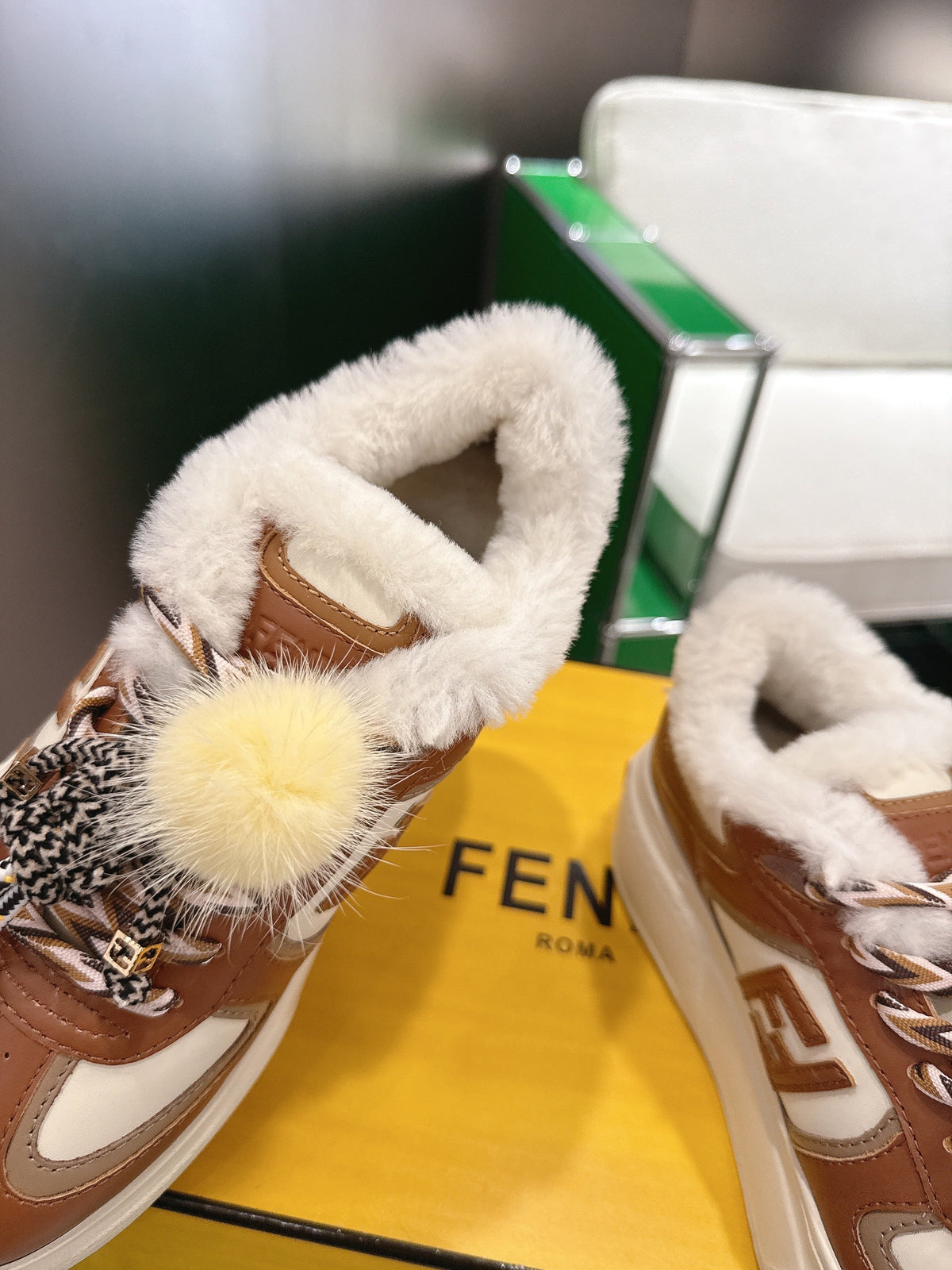 Fendi 2025 Match Platform Sneakers Brown Leather Wool 562580