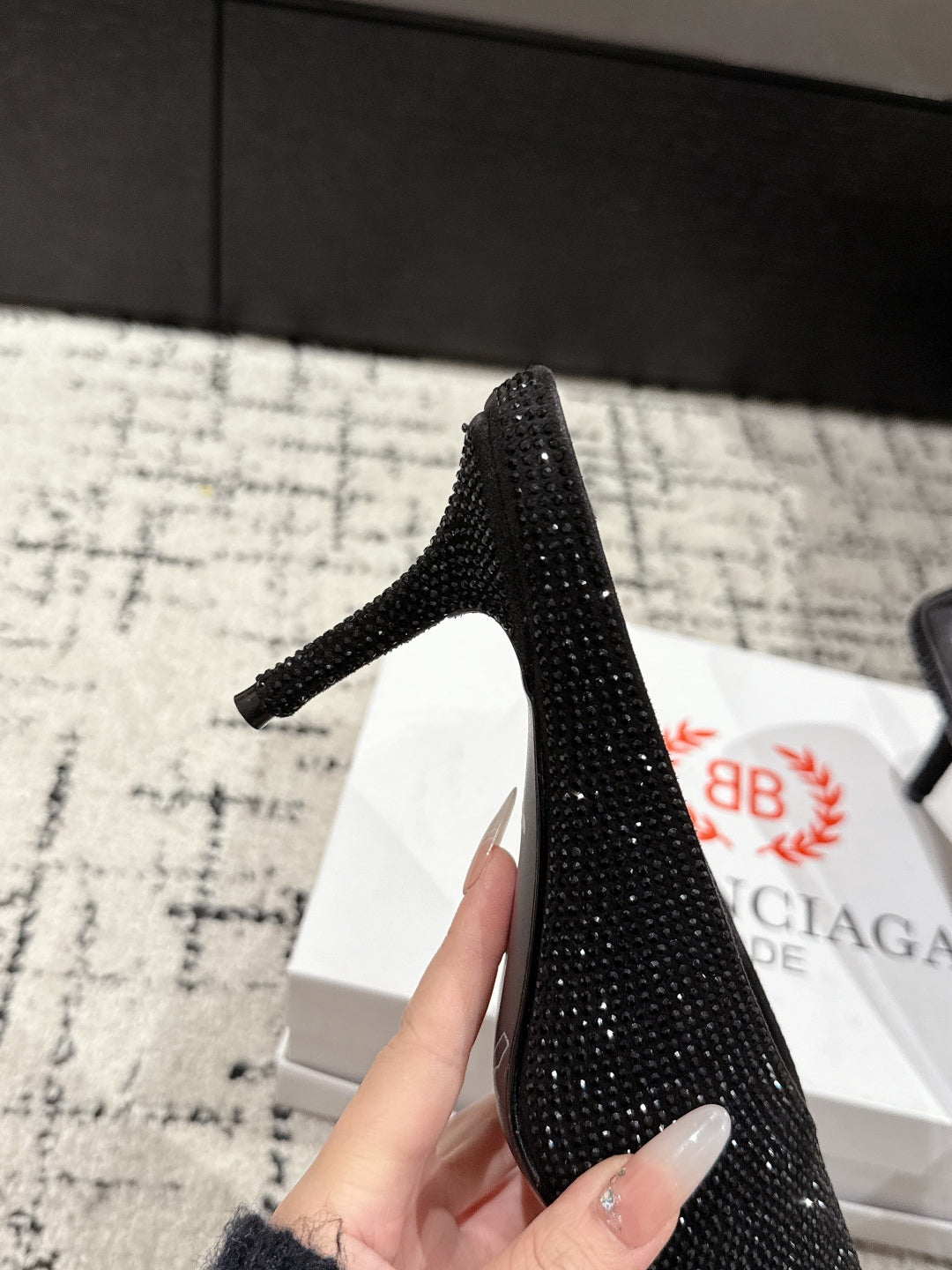 KNIFE 65MM HIGH MULE IN BLACK SUEDE ATTACHED FULL CRYSTALS