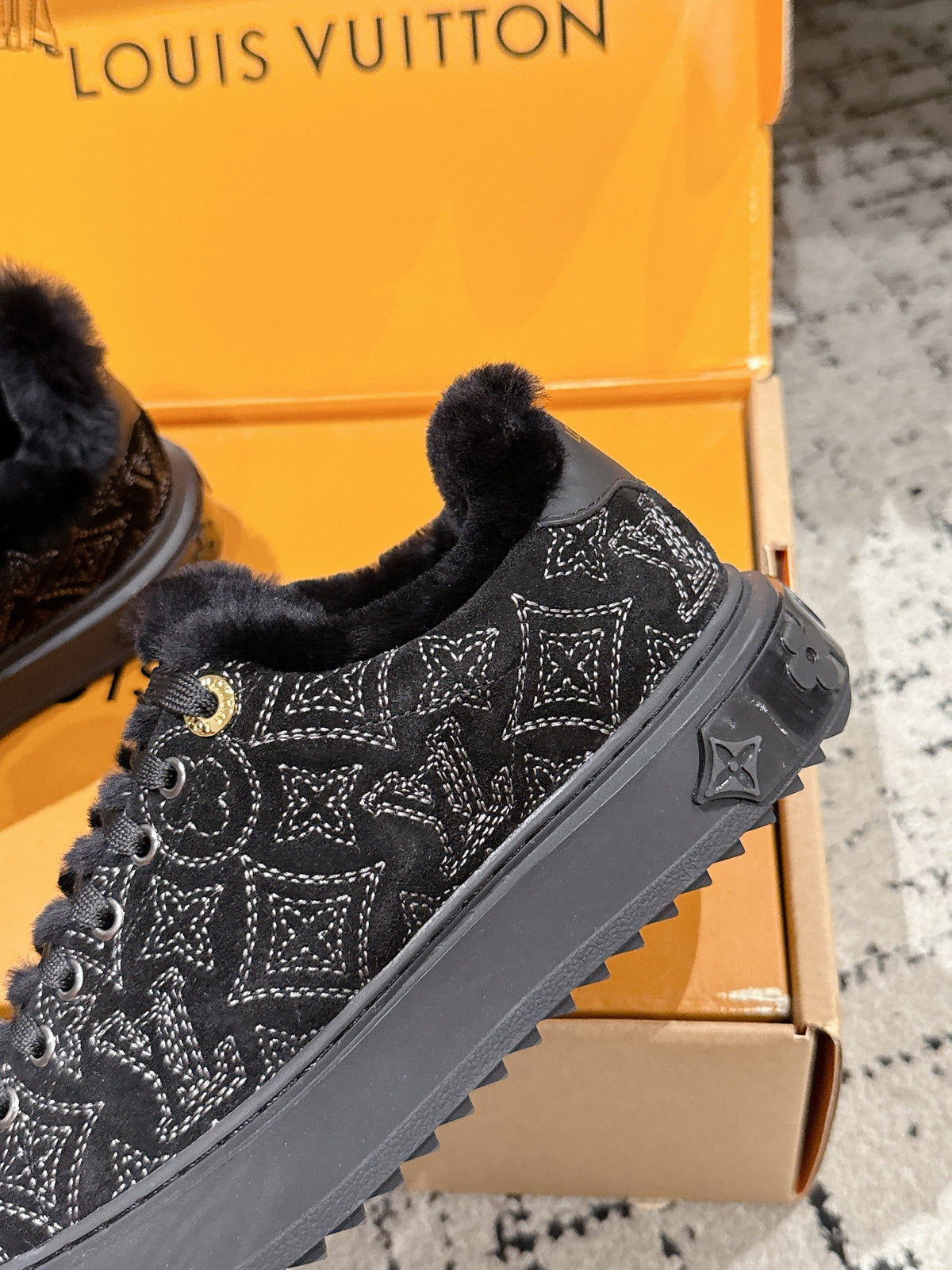 LV 2026 Time Out Sneaker Black Suede Wool 595290