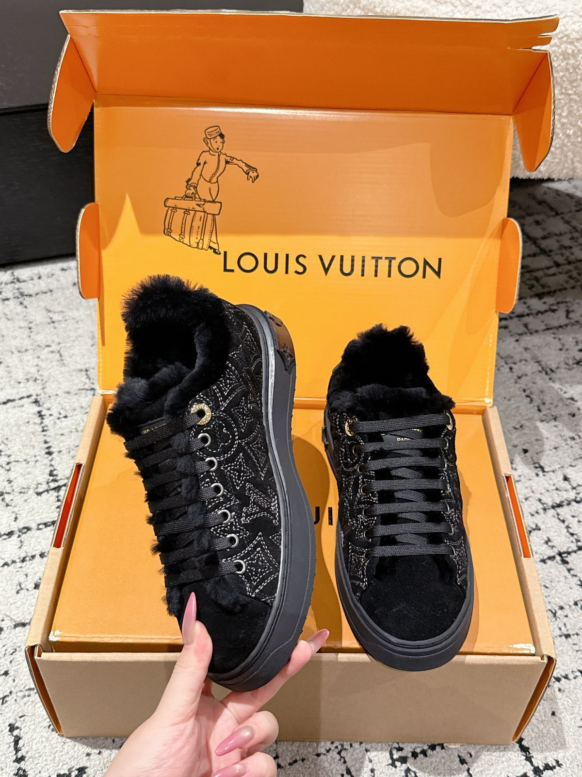 LV 2026 Time Out Sneaker Black Suede Wool 595290