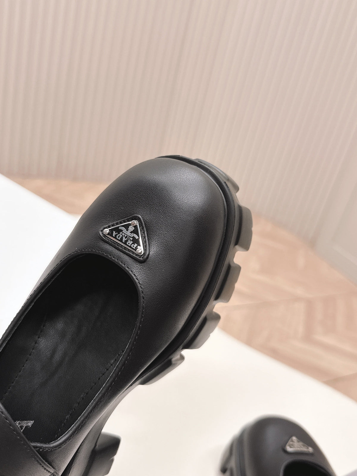 Prada Brushed Monolith Mary Janes Loafer Black Cowhide