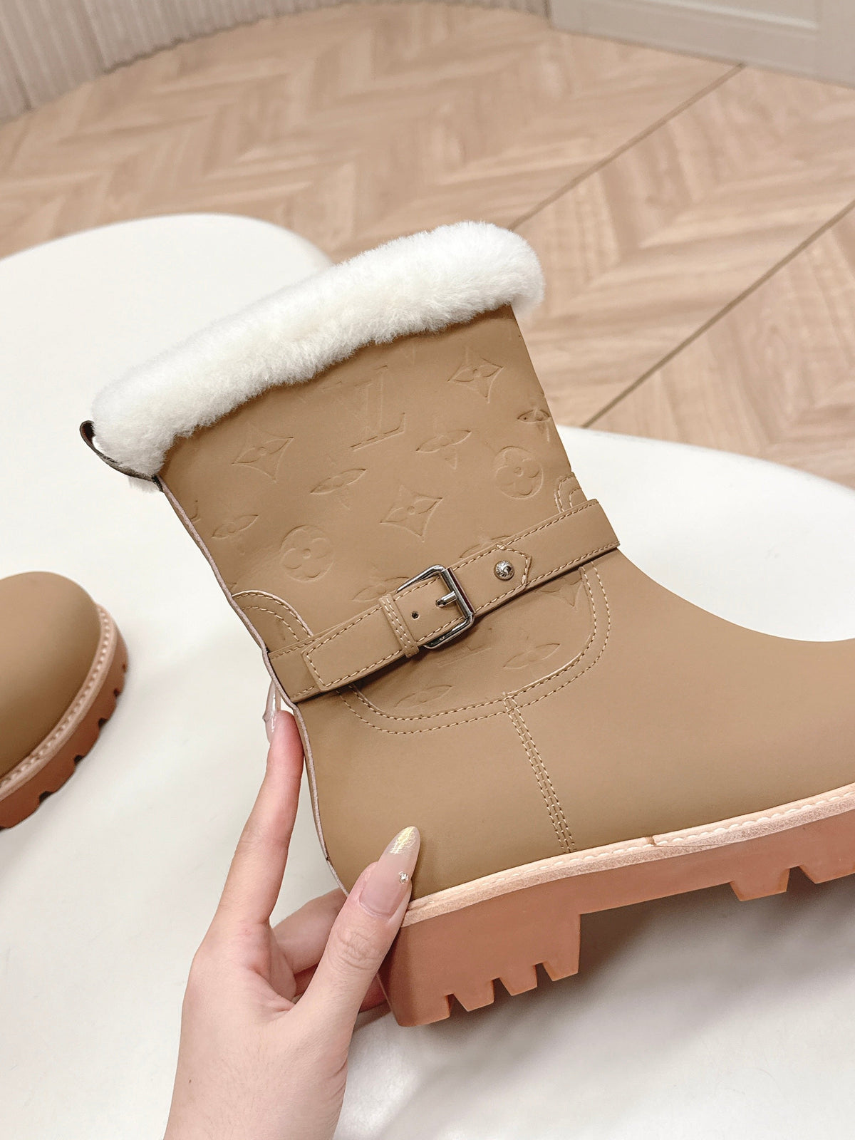 LV 2026 Territory Ankle Boot Beige White Nubuck Calf Leather 595441