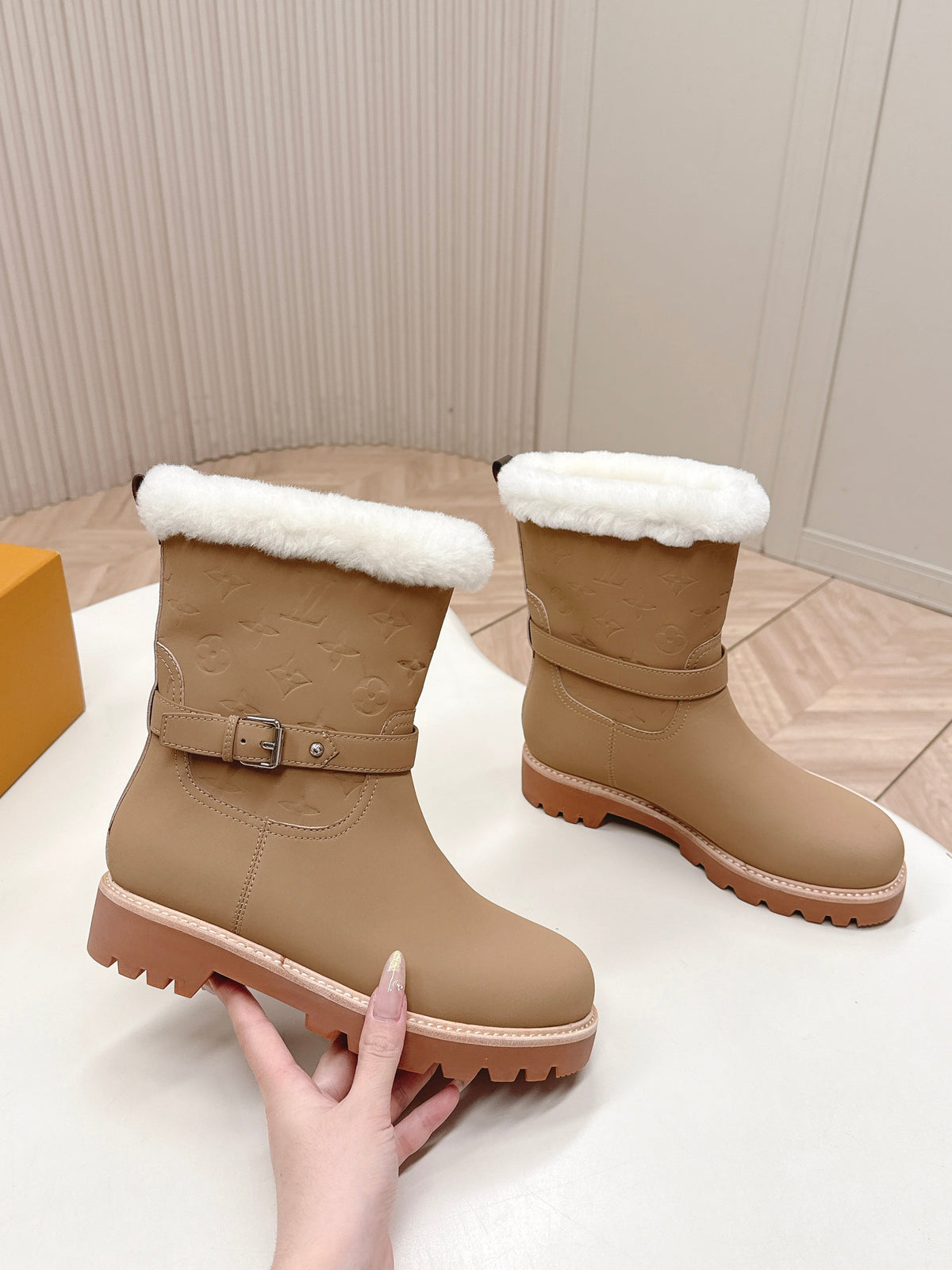LV 2026 Territory Ankle Boot Beige White Nubuck Calf Leather 595441