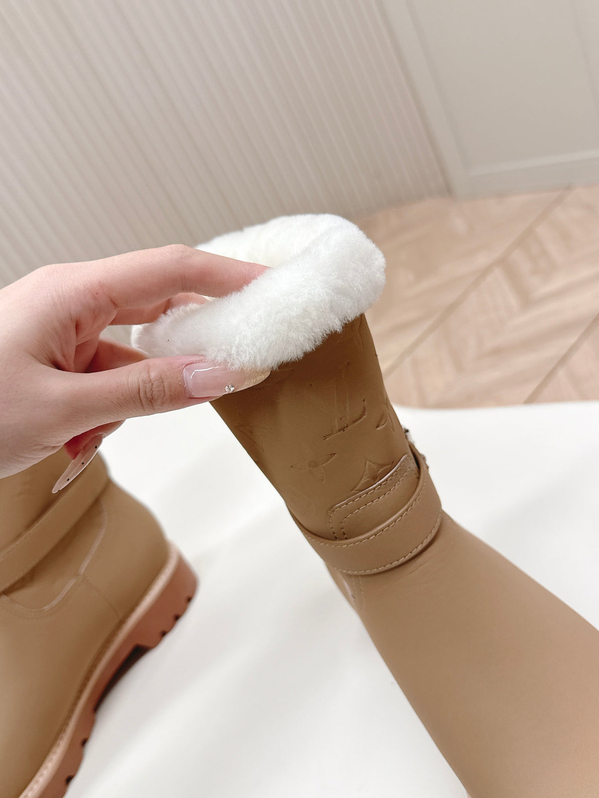 LV 2026 Territory Ankle Boot Beige White Nubuck Calf Leather 595441