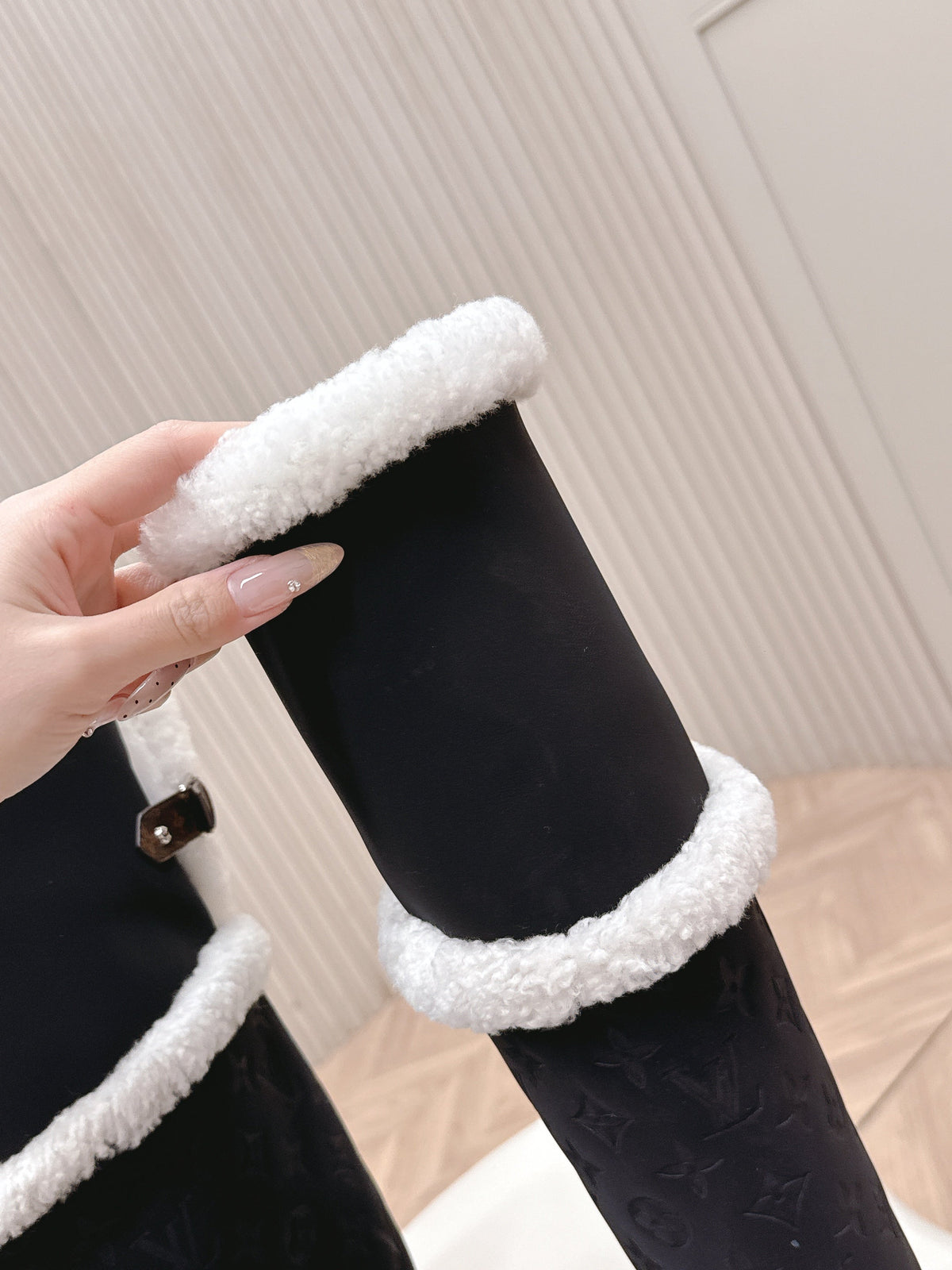 LV 2026 Territory Flat Thigh Boot Black White Nubuck Calf Leather 595433
